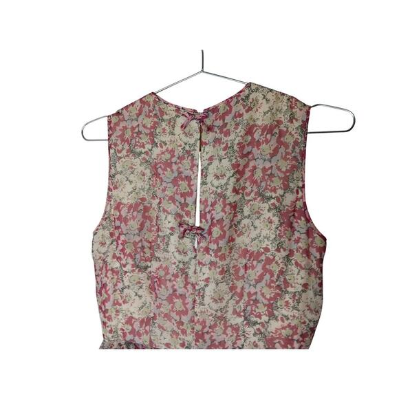 Anna Sui Size 4 Silk Pink Floral Sleeveless Tiered Ruffle Dress Boho Party” - Picture 9 of 13